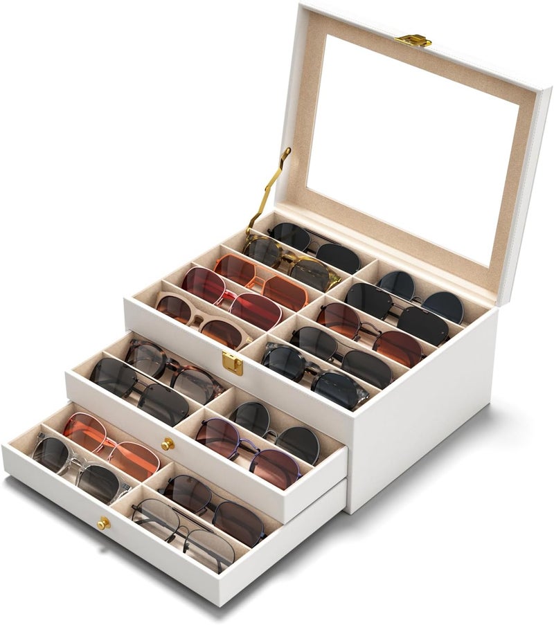 NEWLOOP Store 10/30 Slots Sunglass Organizer for Multiple Pairs of Eyeglass See-through Display Case Storage Box for Women Men - Image 1